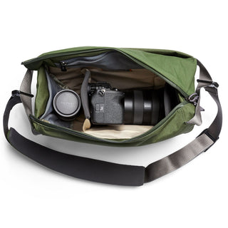 Bellroy Venture Sling 10L - Camera Edition green sling bag with camera and lens inside compartments