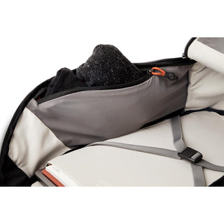 Bellroy Venture Travel Pack 26L showing organized interior with zippered pocket and secured laptop compartment