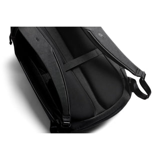Bellroy Venture Travel Pack 26L showing padded back panel and adjustable black shoulder straps close-up
