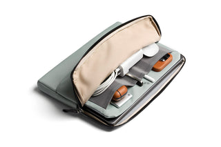 Bellroy Laptop Caddy 16 with organized tech accessories in recycled fabric and zippered compartments