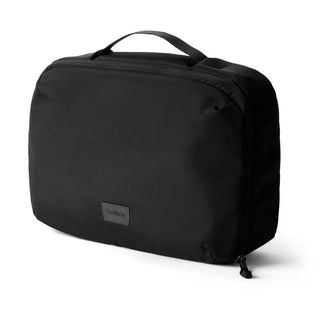 Bellroy Hanging Toiletry Kit Plus in black recycled fabric with top handle and zip closure