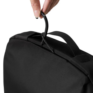 Bellroy Hanging Toiletry Kit Plus in black with fabric texture and foldable hanging hook detail