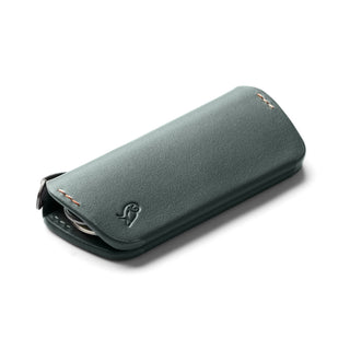 Bellroy Key Cover Plus Third Edition in dark green leather with slim, stitched design and embossed logo