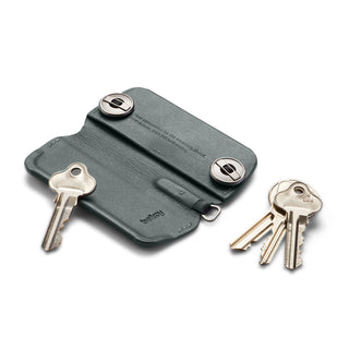 Bellroy Key Cover Plus Third Edition open dark green leather key organizer with metal buttons and keys