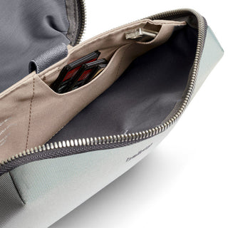 Bellroy Tech Kit displaying organized interior compartments with smooth fabric and zipper closure