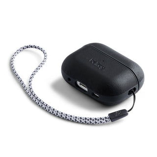 Bellroy Pod Jacket Pro 2nd Generation black leather AirPods case with detachable braided wrist strap