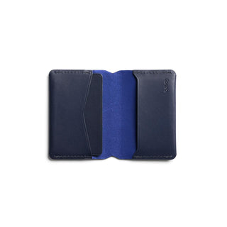 Bellroy Under Cover card holder in navy leather with blue interior and slim design for easy carrying