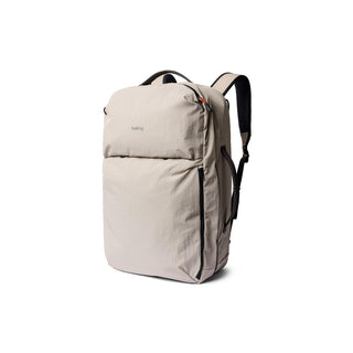 Bellroy Lite Travel Pack 38L in light beige with streamlined design and recycled fabric texture