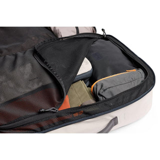 Bellroy Lite Travel Pack 38L packed with organized travel essentials and mesh zippered compartment open view