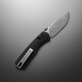 James The Carter Knife with patterned VG-10 steel blade and textured black handle by The James Brand