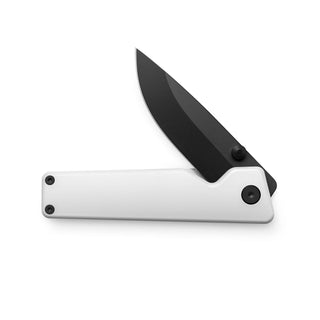 James The Chapter 2 Knife by The James Brand with black blade and white titanium handle open angle