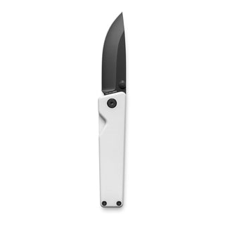 James The Chapter 2 Knife with black blade and white titanium handle by The James Brand displayed upright