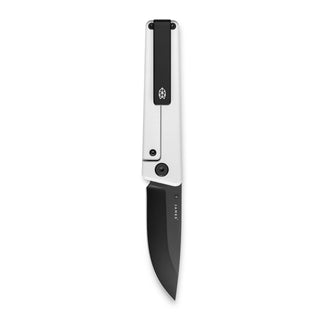 James The Chapter 2 Knife by The James Brand with black blade and titanium handle in closed position