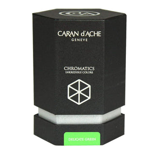 Caran d'Ache Fountain Pen Ink Bottle 50 ml in black hexagonal box with delicate green label