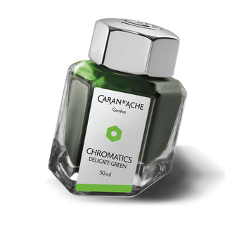 Caran d’Ache Fountain Pen Ink Bottle 50 ml with hexagonal glass and silver cap in delicate green