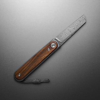 James The Duval Knife with rosewood handle and patterned Damascus style blade from The James Brand