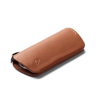 Bellroy Key Cover Plus Third Edition in tan leather with stitched edges and embossed logo detail