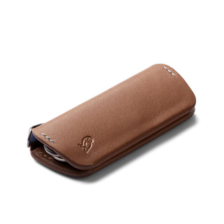 Bellroy Key Cover Plus Third Edition in brown leather with smooth texture and embossed logo detail