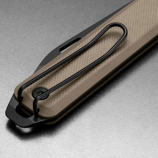 James The Ellis Slim Knife close-up showing textured brown G10 handle with black clip by The James Brand