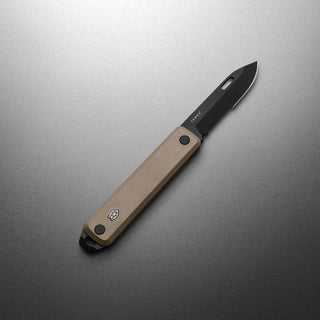 James The Ellis Slim Knife with tan G10 handle and black straight blade by The James Brand