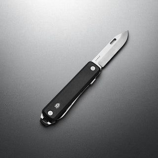 James The Ellis Scissors Knife with black textured G10 handle and polished Sandvik 12C27 blade by The James Brand