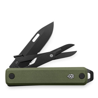 James The Ellis Scissors Knife with matte black blade and olive green textured handle by The James Brand