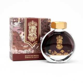 Beaver Dam Brown | 38ml Ink | Ferris Wheel Press brown ink bottle with gold cap and decorative packaging box