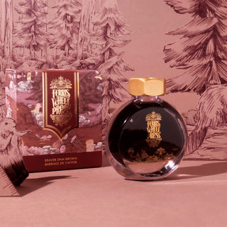 Beaver Dam Brown | 38ml Ink | Ferris Wheel Press round glass bottle with gold cap and decorative packaging