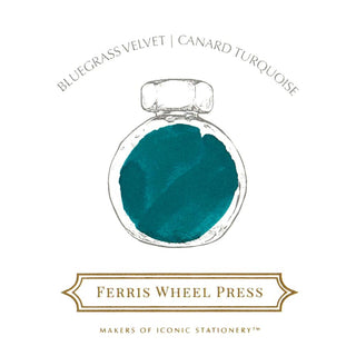 Bluegrass Velvet | 38ml Ink | Ferris Wheel Press bottle illustrated in rich turquoise shade with vintage style design