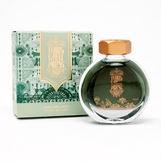Moss Park Green | 38ml Ink | Ferris Wheel Press bottle with gold cap and detailed green packaging