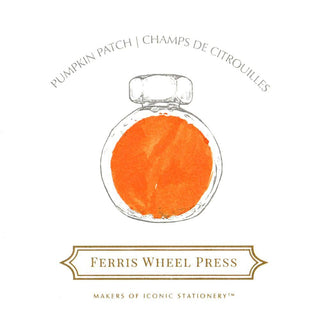 Pumpkin Patch | 38ml Ink | Ferris Wheel Press with vibrant orange ink swatch and vintage bottle sketch