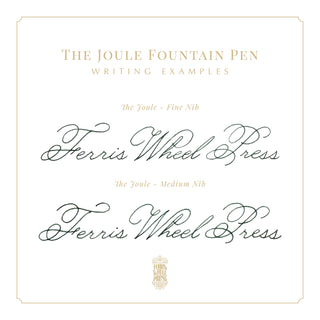 The Joule Fountain Pen - Juniper Moss | Ferris Wheel Press handwriting samples in fine and medium nib styles shown on white background