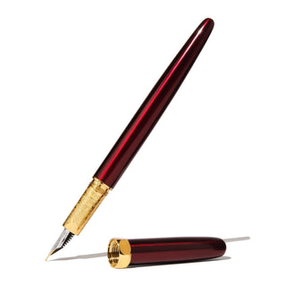 The Bijou Fountain Pen - Ambrosia Indulgence | Ferris Wheel Press in glossy red brass with gold grip close-up