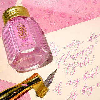 28ml Calligraphy Ink - Bride To Be | Ferris Wheel Press pink ink bottle with gold cap and calligraphy nib