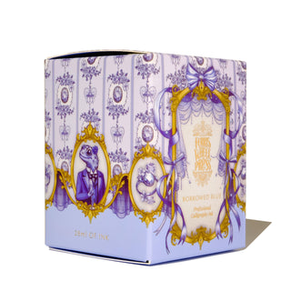 28ml Calligraphy Ink - Borrowed Blue | Ferris Wheel Press ornate box with vintage animal portraits in purple and gold accents
