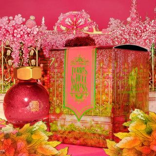 Bumbling Blossom Fountain Pen Inks - 20ml Bottled with pink glass bottle and ornate fall-themed packaging by Ferris Wheel Press