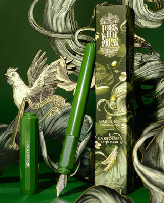 The Carousel Fountain Pen - Brilliant Beanstalk | Ferris Wheel Press in glossy green with detailed packaging design