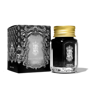 28ml Calligraphy Ink - Black Masquerade | Ferris Wheel Press in decorative black and gold glass bottle with ornate box