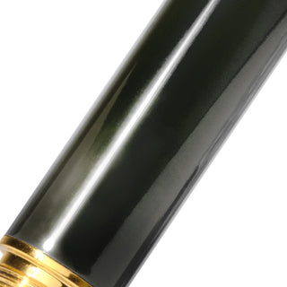 The Bijou Fountain Pen - Echoes of Eaton by Ferris Wheel Press showing glossy black lacquer and gold trim close-up.