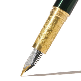 The Bijou Fountain Pen - Emerald Gardens | Ferris Wheel Press with engraved gold brass grip and detailed nib