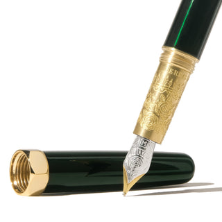 The Bijou Fountain Pen - Emerald Gardens | Ferris Wheel Press with engraved brass grip and fine nib detail