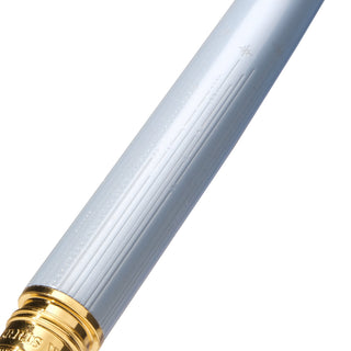 The Bijou Fountain Pen - Forget Me Not | Ferris Wheel Press with snowy white lacquer and gold accents close-up