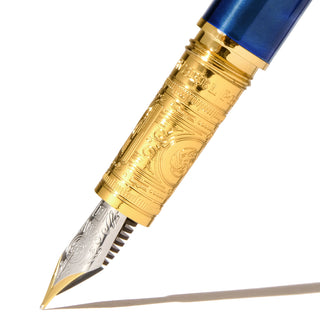 The Bijou Fountain Pen - Luna Celeste | Ferris Wheel Press with detailed gold brass grip and stainless steel nib