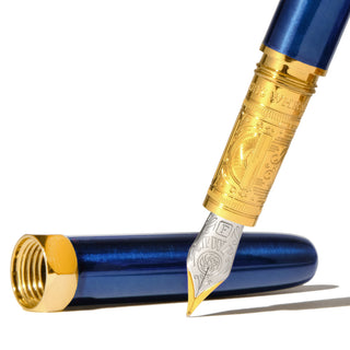 The Bijou Fountain Pen - Luna Celeste | Ferris Wheel Press with detailed gold grip and blue lacquer body