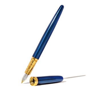 The Bijou Fountain Pen - Luna Celeste | Ferris Wheel Press with glossy blue brass body and gold accents
