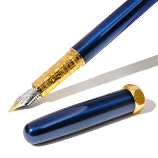 The Bijou Fountain Pen - Luna Celeste | Ferris Wheel Press with gold engraved nib and deep blue lacquer body
