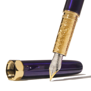 The Bijou Fountain Pen - Moonbeam Meadows | Ferris Wheel Press with engraved gold brass grip and sapphire lacquered body