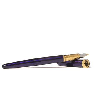 The Bijou Fountain Pen - Moonbeam Meadows | Ferris Wheel Press in deep sapphire lacquer with gold accents and fine nib