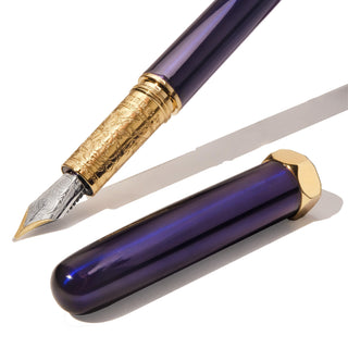 The Bijou Fountain Pen - Moonbeam Meadows | Ferris Wheel Press with gold engraved nib and glossy purple body