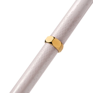 Close-up of gold-plated ring detail on the white lacquer brass body of The Bijou Fountain Pen - Sandcastle Clay | Ferris Wheel Press